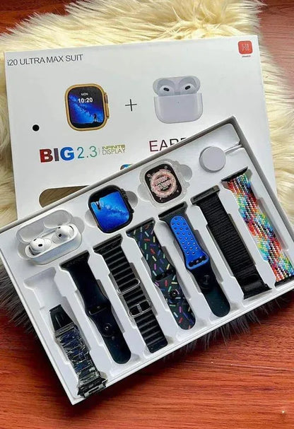 i20 Ultra Max SUIT 10 in 1 Set Smartwatch+ FREE TWS Earphone